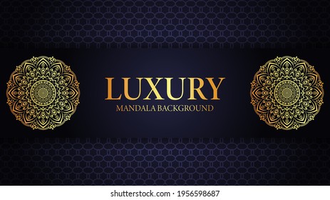 Creative luxury ornamental mandala background design with golden arabesque pattern on dark background for wedding invitation, or other project.