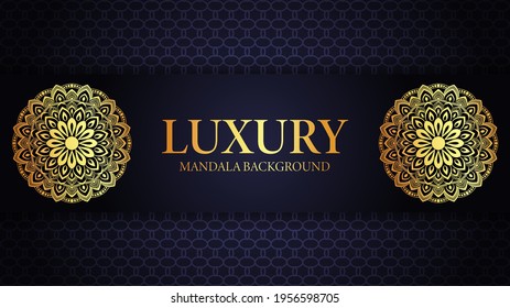 Creative luxury ornamental mandala background design with golden arabesque pattern on dark background for wedding invitation, or other project.
