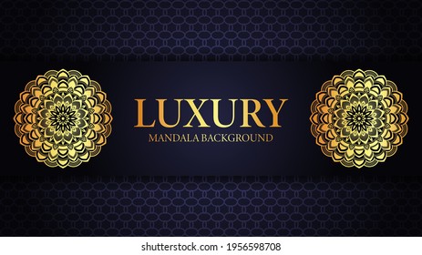 Creative luxury ornamental mandala background design with golden arabesque pattern on dark background for wedding invitation, or other project.
