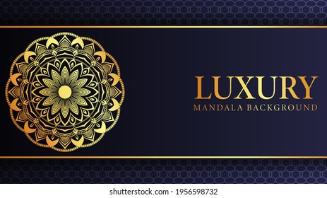 Creative luxury ornamental mandala background design with golden arabesque pattern on dark background for wedding invitation, or other project.