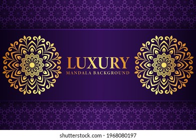 Creative luxury ornamental mandala background design with golden arabesque pattern on dark background for wedding invitation, or other project.
