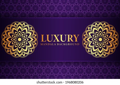 Diseño creativo de fondo ornamental mandala con un patrón arabesco dorado sobre fondo oscuro para invitación a la boda, u otro proyecto.