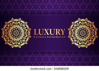 Creative luxury ornamental mandala background design with golden arabesque pattern on dark background for wedding invitation, or other project.