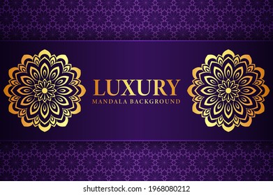 Kreatives, luxuriöses, ornamentales Mandala-Hintergrunddesign mit goldenem arabischen Muster auf dunklem Hintergrund für Hochzeitseinladung oder anderes Projekt.