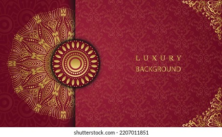 Diseño de Mandala ornamental de lujo creativo en color dorado. Tarjeta de felicitación decorativa. Diseño para invitación, tarjeta de boda, Diwali, decoración. India, India, árabe, Damasco, asiático, turco