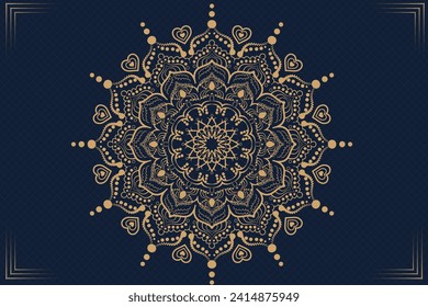 Creative luxury ornamental mandala design background in gold color. Decorative greeting card. Design for invitation, wedding card, Diwali, decoration. India, Indian, Arabic, Damask, Asian.