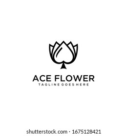 Creative luxury simple Artistic Lotus Flower with ace sign logo design illustration.