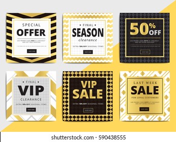 Creative luxury square social media web banners for cell phone or newsletter ad. Email promotion or sale background for online shop, store. Promotional offer flyer layout. Vector template design.