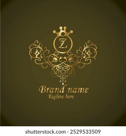 Diseño creativo del logotipo de la lujosa Z con la Plantilla moderna del Vector del negocio. diseño creativo del logotipo de la monografía de la Z, de la realeza de la Z con color dorado