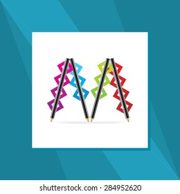 creative M alphabet created with pencil vector illustration 