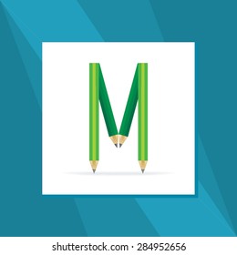 creative M alphabet created with pencil vector illustration 