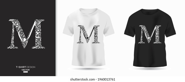 Creative (M) Letter contain Random Arabic Letters Without specific meaning in English ,t-shirt design, Vector illustration.