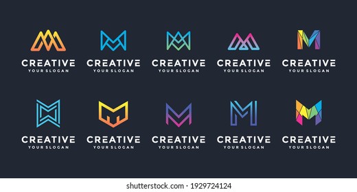 Creative M letter logo icon set for luxury business, elegant.