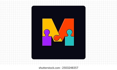 Logo creativo del rompecabezas del Vector de la letra de M, logotipo colorido elegante de las piezas Letra de M, símbolo del logotipo del carácter de M