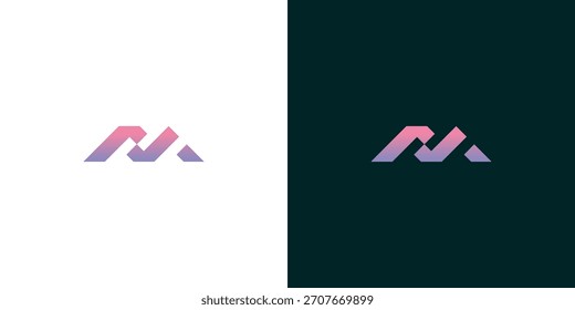 Creative MA letter monogram logo design with a modern gradient. Abstract geometric symbol for corporate branding and identity on light and dark backgrounds	