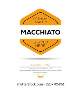 Bebida creativa (Macchiato), pegatina Macchiato, ilustración vectorial.