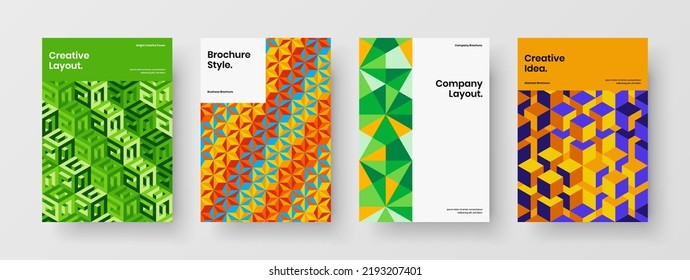 Creative magazine cover A4 vector design template composition. Minimalistic mosaic shapes company identity illustration bundle.