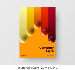 Creative magazine cover A4 vector design concept. Trendy realistic spheres handbill illustration.