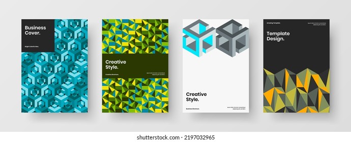 Creative magazine cover design vector layout collection. Fresh geometric tiles brochure illustration composition.