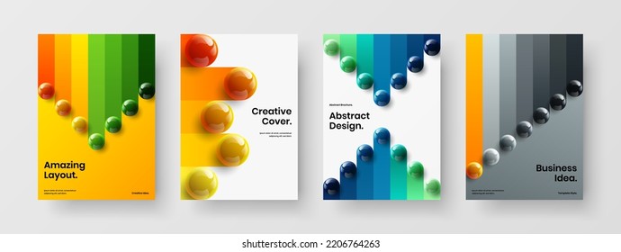Creative magazine cover design vector concept set. Premium realistic balls booklet layout bundle.