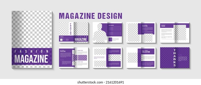 Creative magazine design. Multipurpose brochure template with cover, back and inside pages. Trendy minimalist flat geometric design. A4 format.