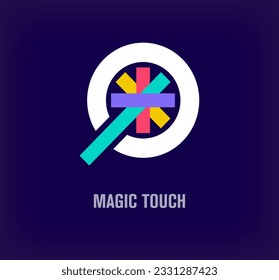 Creative magic wand logo. Unique color transitions. Unique magic touch logo template. vector