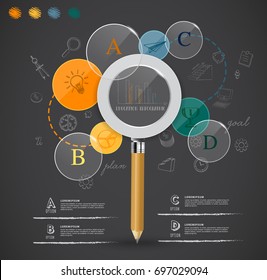 creative magnifying glass idea from pencil education infographic elements.can used for banner,advertising,web,presentation business.Vector illustration concept.
