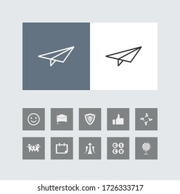 Creative Mail Sent or Paper Plane Line Icon with Bonus Icons. 