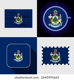 Creative Maine Flag Icon Set Collection.