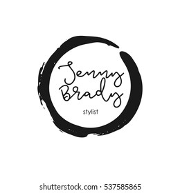 Creative Makeup Artist logo template. Handdrawn black textured frame isolated on white background. Fashion design of emblem for stylist. Perfect for logotype and business card.