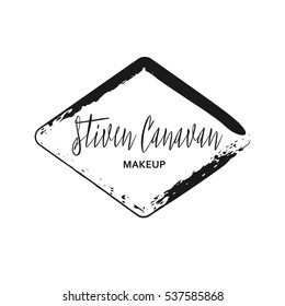 Creative Makeup Artist logo template. Handdrawn black textured frame isolated on white background. Fashion design of emblem for stylist. Perfect for logotype and business card.