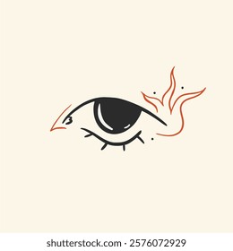 Creative makeup. Beautiful female eyes with fancy arrows. Cartoon eyes. Hand drawn illustration. Logo template, beauty and fashion. Modern makeup.