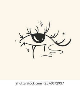 Creative makeup. Beautiful female eyes with fancy arrows. Cartoon eyes. Hand drawn illustration. Logo template, beauty and fashion. Modern makeup.