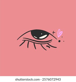 Creative makeup. Beautiful female eyes with fancy arrows. Cartoon eyes. Hand drawn illustration. Logo template, beauty and fashion. Modern makeup.