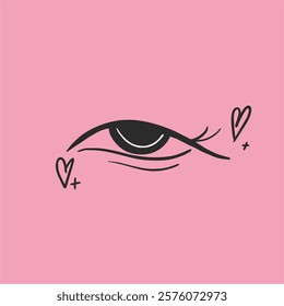 Creative makeup. Beautiful female eyes with fancy arrows. Cartoon eyes. Hand drawn illustration. Logo template, beauty and fashion. Modern makeup.