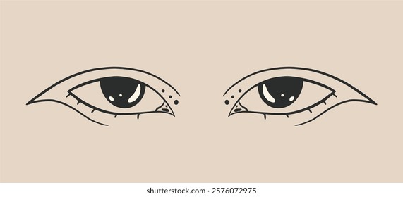 Creative makeup. Beautiful female eyes with fancy arrows. Cartoon eyes. Hand drawn illustration. Logo template, beauty and fashion. Modern makeup.