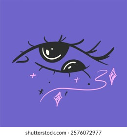 Creative makeup. Beautiful female eyes with fancy arrows. Cartoon eyes. Hand drawn illustration. Logo template, beauty and fashion. Modern makeup.