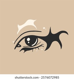 Creative makeup. Beautiful female eyes with fancy arrows. Cartoon eyes. Hand drawn illustration. Logo template, beauty and fashion. Modern makeup.