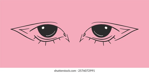 Creative makeup. Beautiful female eyes with fancy arrows. Cartoon eyes. Hand drawn illustration. Logo template, beauty and fashion. Modern makeup.