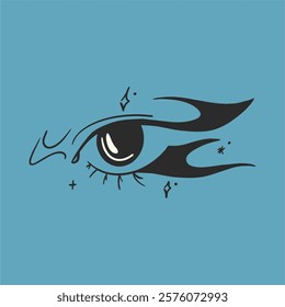 Creative makeup. Beautiful female eyes with fancy arrows. Cartoon eyes. Hand drawn illustration. Logo template, beauty and fashion. Modern makeup.