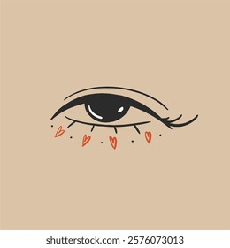 Creative makeup. Beautiful female eyes with fancy arrows. Cartoon eyes. Hand drawn illustration. Logo template, beauty and fashion. Modern makeup.