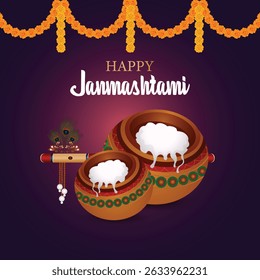 Creative makhan mataki for happy janmashtami background