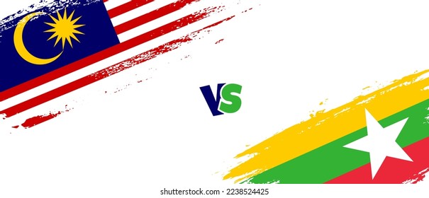 Ilustración de la bandera de Malasia creativa vs Myanmar. Estilo de pincel artificial dos indicadores de país fondo de relación