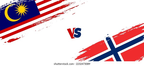 Creative Malaysia vs Norway brush flag illustration. Artistic brush style two country flags relationship background