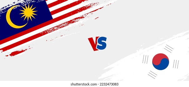 Creative Malaysia vs South Korea brush flag illustration. Artistic brush style two country flags relationship background