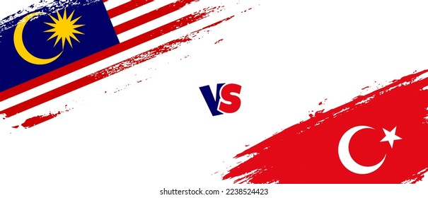 Creative Malaysia vs Turkey brush flag illustration. Artistic brush style two country flags relationship background