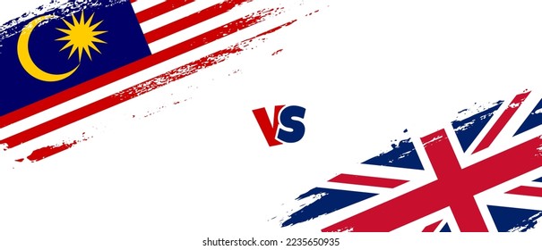 Creative Malaysia vs United Kingdom brush flag illustration. Artistic brush style two country flags relationship background