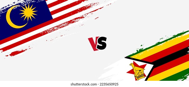 Creative Malaysia vs Zimbabwe brush flag illustration. Artistic brush style two country flags relationship background