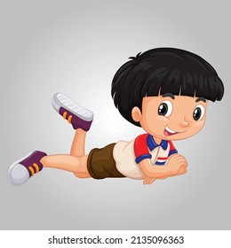 Creative male boy kid lay down character vector illustration design