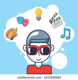 creative man with accessories icons vector illustration design